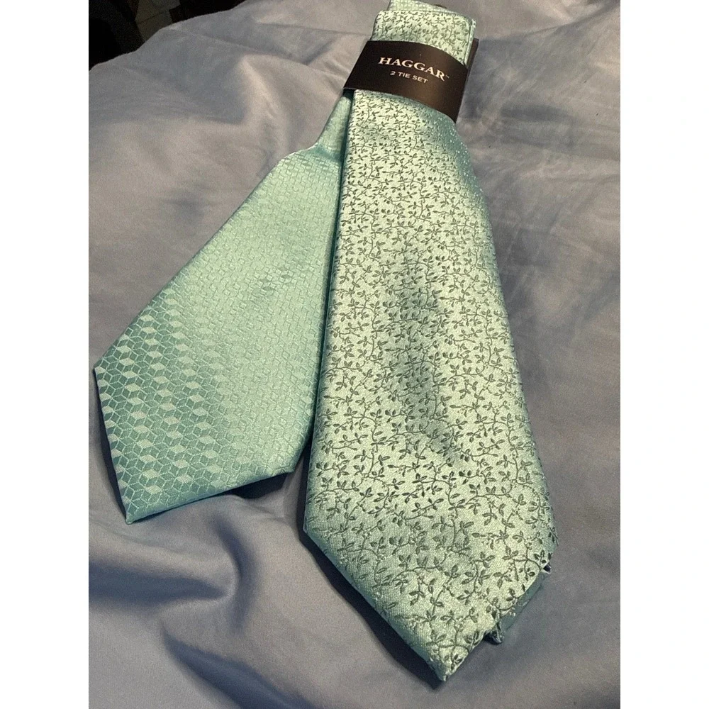 Haggar Mens Tie Mint Seafoam Green Teal Floral Jacquard